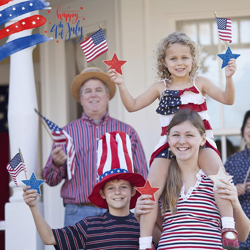 JULMELON 22pcs 4th of July Patriotic Decorations, Red White and Blue Star Magnets for Independence Day Party