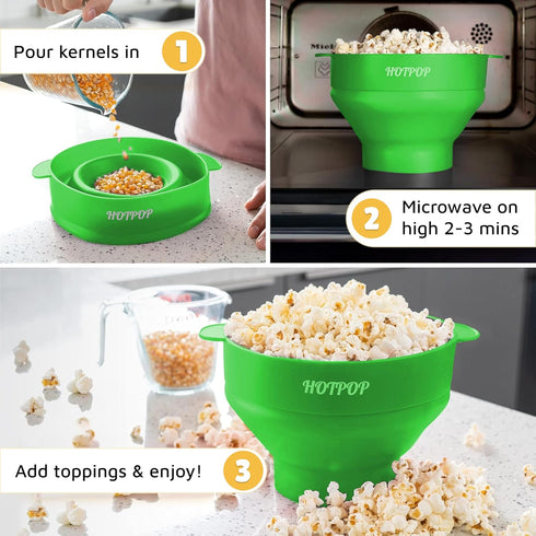 The POPCO Silicone Popcorn Popper, Collapsible Microwave Maker, Large 15 Cup Capacity, Green