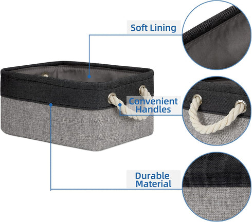 Temary Fabric Storage Baskets - 6 Pcs Small Cloth Basket for Shelves, Collapsible Decorative Storage Organizer, Black