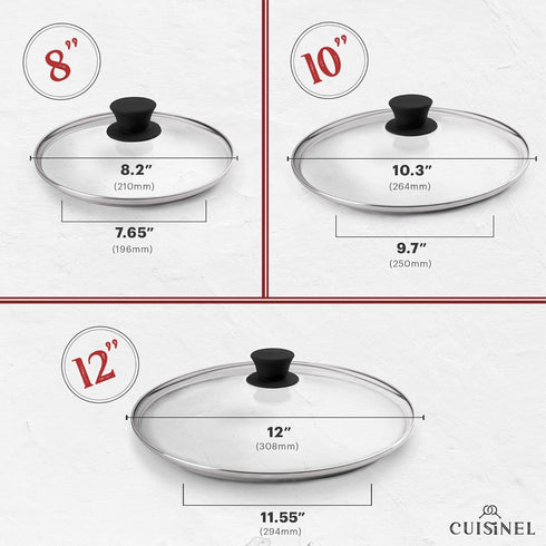 Cast Iron Skillet Set, 8"+10"+12" Frying Pans with Glass Lids and Silicone Handle Holder Covers