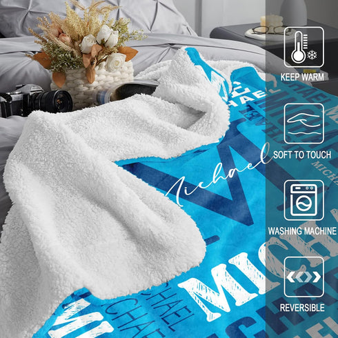 Monogrammed Personalized Blankets for Teen Boys Girls - Printed in USA Custom Blanket with Kid Names Reversible Plush