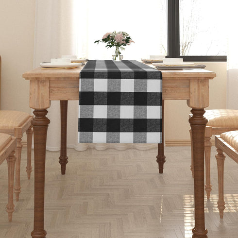 Black & White Buffalo Check Table Runner, Cotton Blended, 12" x 48", Farmhouse Style for Gatherings