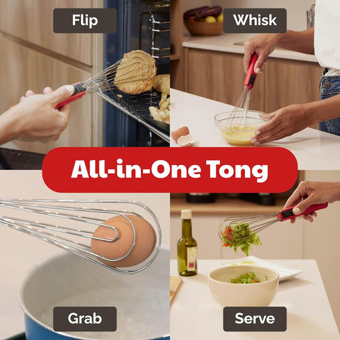 Tongs for Cooking Multipurpose 6-in-1, Kitchen Utensils, Whisks for Cooking, Egg Beater Mixer, Salad Tongs for Serving Grill Bbq Steel by Cooks Innovations