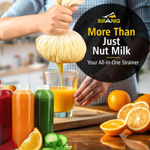 2 (12 12 Inch) 100% SUFANIQ Nut Milk Bag - Bags x Unbleached Cotton Cheese Cloth Bag for Straining, Premium Nut Milk