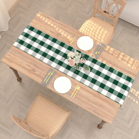 NATUS WEAVER 2 12" 120" Cotton Dark Green & White Side Buffalo Check Farmhouse Table Runner for Family Dinners