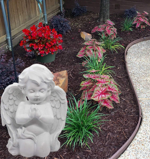 White Kneeling Praying Cherub Statue, Indoor Outdoor Home Garden Decoration, Angel Memorial Sculpture