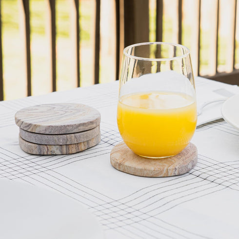 Set 4 4" Cork & Mill Absorbent Coasters of - Water Absorbing Sandstone Coasters for Drinks - Perfect for Coffee Table