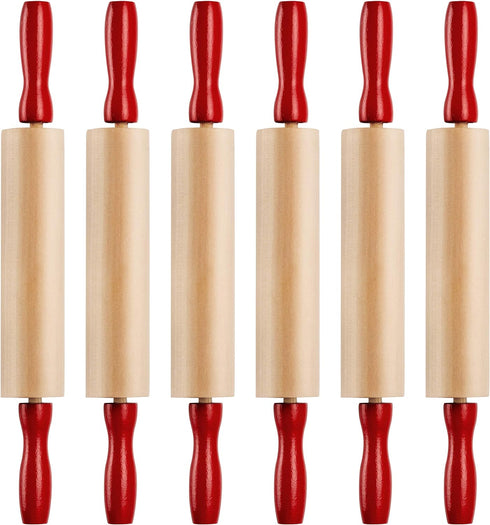 Mini Rolling Pin 7.5 Inch (6 Pack) Kids Rolling Pin Set for Play Dough, Wooden Baking Pins with Handles