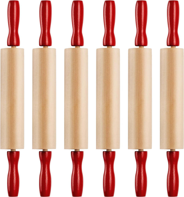 Mini Rolling Pin 7.5 Inch (6 Pack) Kids Rolling Pin Set for Play Dough, Wooden Baking Pins with Handles