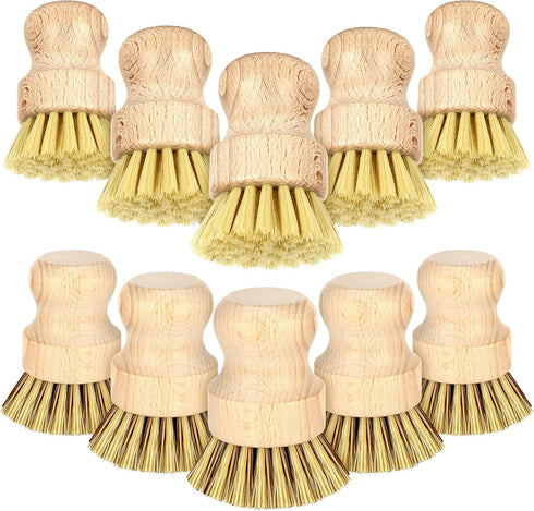 12 Pcs Bamboo Dish Brush, Wooden Scrubber Sisal Bristle Kitchen Wood Brushes