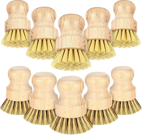 12 Pcs Bamboo Dish Brush, Wooden Scrubber Sisal Bristle Kitchen Wood Brushes