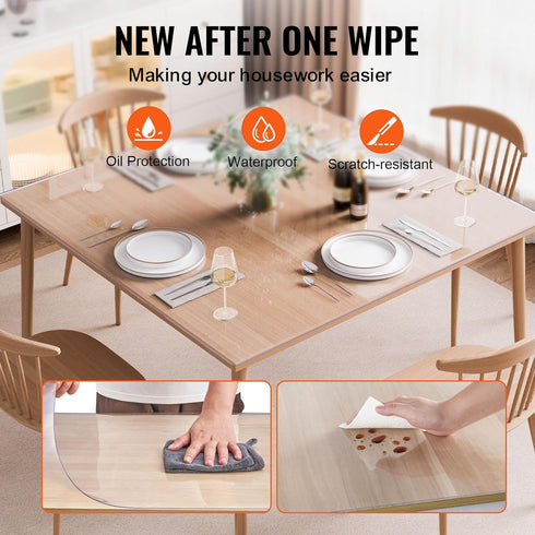 54 54 Inch 2.0 mm, VEVOR Plastic Table Cover, x Clear Square PVC Desk Mat Protector, Waterproof & Easy Cleaning Pad