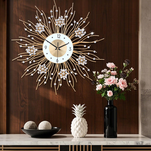 Large Wall Clocks - Silent Sunflower Shape Decorative Wall Clock, Modern Non-Ticking Iron Metal for Living Room