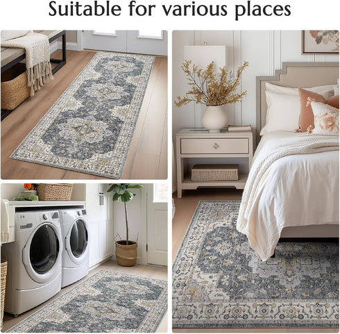 jinchan Vintage Runner Rug 2x5, Washable Hallway Rug, Floral Medallion Non-Slip Soft Classic for Kitchen