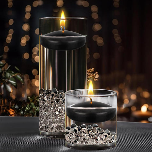 Mega Candles, 12 pcs Unscented Black Floating Candles, Hand Poured Wax, 3 Inch Diameter, Home Décor, Celebrations