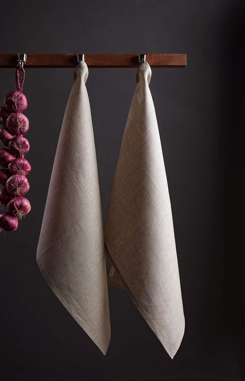 Solino Home Linen Kitchen Towels Set of 2 - 100% Pure Linen, Natural 17 x 26 Inch, Machine Washable