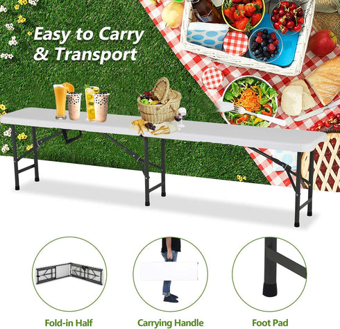 6Ft 6 Folding Tables Outdoor Dining Table, Portable Picnic Table Fold Up Lightweight Party Tables, Foot Bench Camping