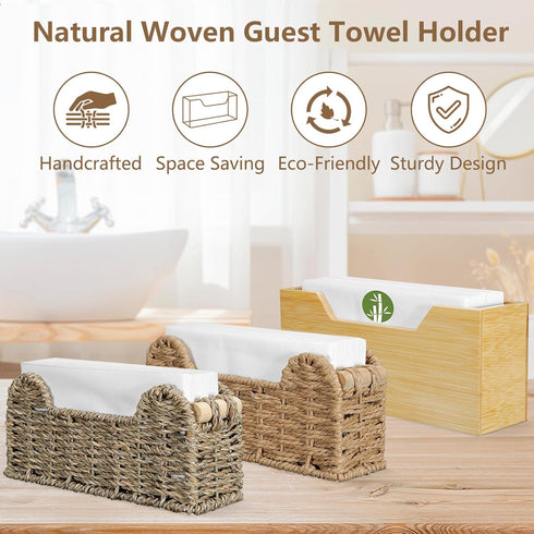 Kortimu Paper Rope Guest Towel Holder: Boho Scalloped Handwoven Napkin Tray, Holds Disposable Hand Towels & Paper