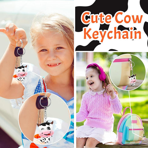 MTLEE Cow Party Favors Cute Rubber Cow Keychain, Farm Laughing Cow Animal Baby Keychains for Boys Girls Teens School