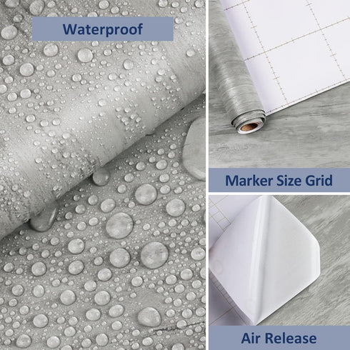 WESTICK Grey Wood Contact Paper Peel and Stick 15.75" x 78" Modern Waterproof Wallpaper for Kitchen Cabinets