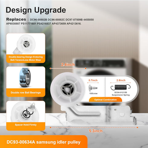 Upgraded Samsung Dryer Parts Repair Kit, Roller Replacement, Idler Pulley, and Dryer Belt