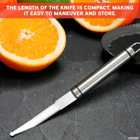 Grapefruit Knife with Curved Serrated Blade, Small Kitchen Cutter for Fruit Slicing, Stainless Steel Knife