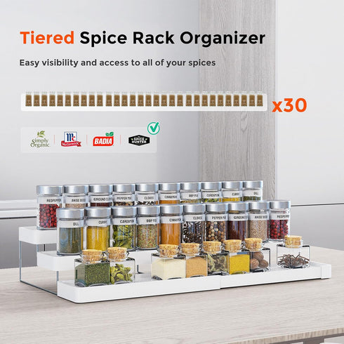 Expandable Spice Rack Organizer - 3 Tier Adjustable Cabinet Spice Organizer for Easy Visibility, White
