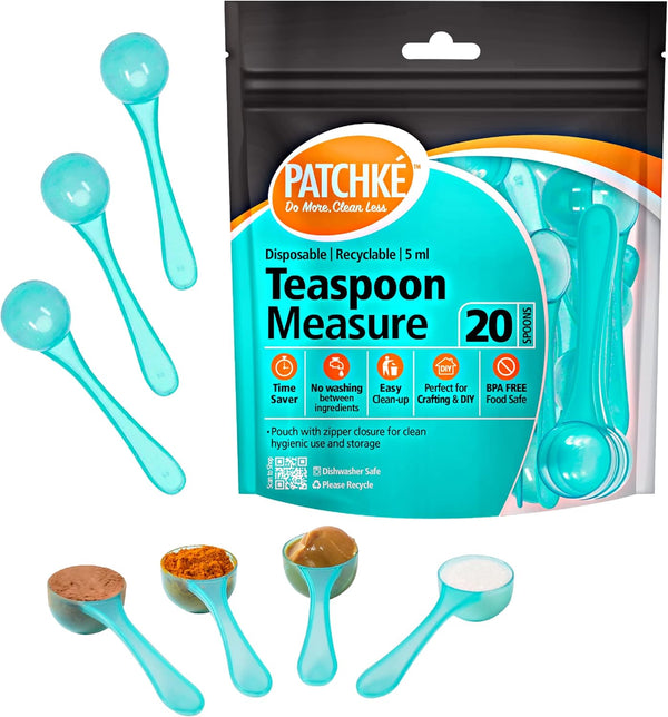 Plastic Measuring Spoons, 5 ml - 1 Teaspoon, Fits in Jar, Good for Formula, Coffee, Pet Food (20 Pack)