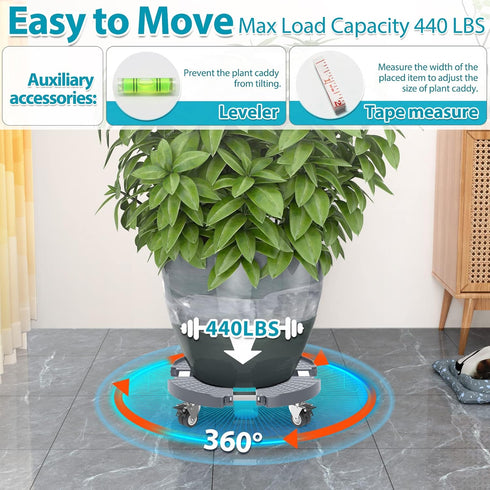 15-22 Inch 440 LBS, 1 Pack VANCASTLE Plant Caddy Plant Stand with Wheels, Heavy Duty Plant Roller Base AdjustablePalnt