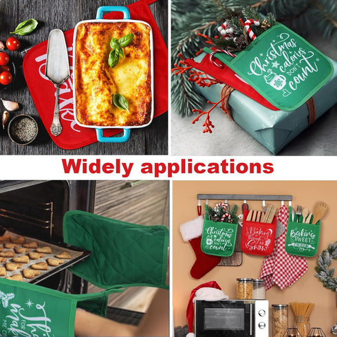 10 Pcs Christmas Pot Holders with Pocket, Heat Resistant Oven Mitts, Red & Green, for Kitchen Baking