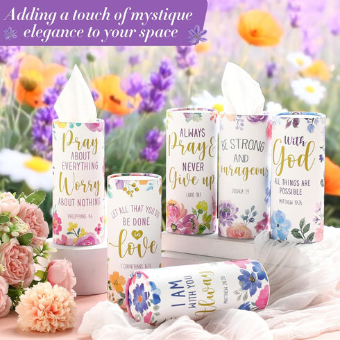 Outus 12 3 Pcs Floral Christian Car Tissues Cylinder Holder with Ply Facial Tissue Bulk Inspirational Bible Verse