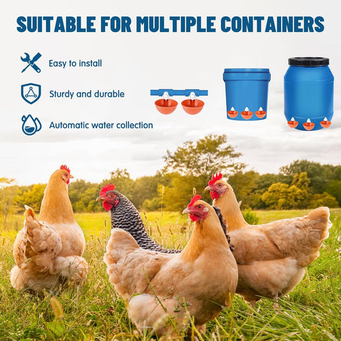 8 Pack Large Automatic Chicken Waterer Cups | Chicken Water Feeder | Poultry Water Feeder Kit | Tee Fittings Poultry