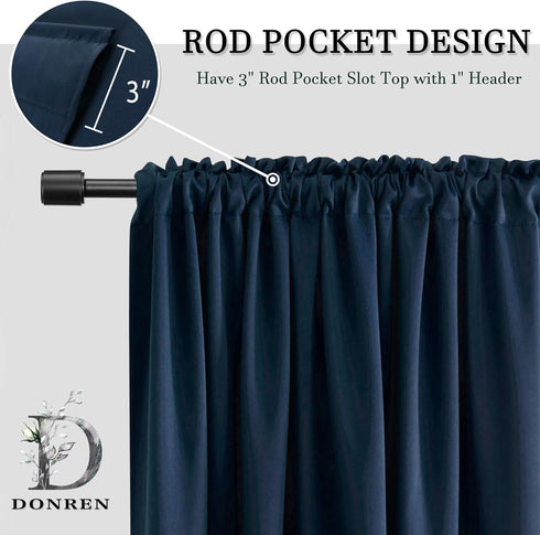 DONREN Navy Blue Blackout Tier Curtain Panels, Thermal Insulated Room Darkening Valance Curtains (30 by 30 Inch, 2