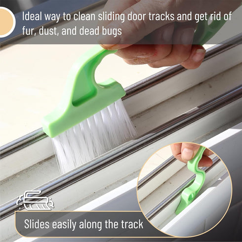 Slick Window Track Cleaning Brush, 2 Pack - Window Groove Cleaner Tool for Gap Cleaning, Orange/Green