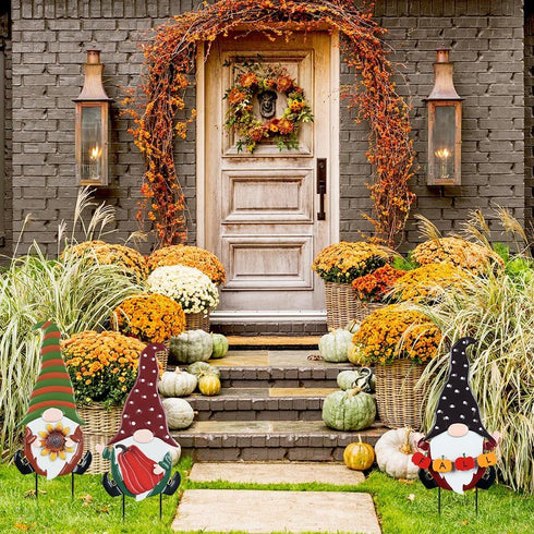 YEAHOME Fall Decorations for Home Outdoor, 3 Pack Gnomes Decorative Garden Stakes for Autumn Lawn Decor