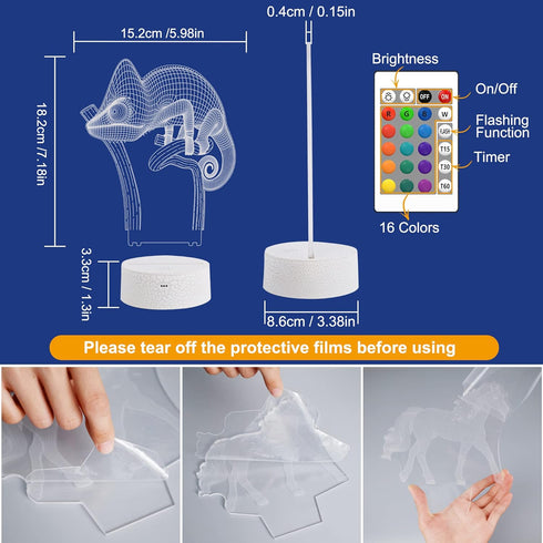 3D 16 FULLOSUN Chameleon Night Light Lizard Projection LED Lamp Baby Nursery Nightlight for Kids' Room Home Decor Xmas