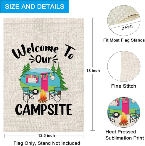 ZJXHPO Camping RV Flag Camping Lover Yard Flag Welcome To Our Camper Garden Flag RV Camping Decor Happy Camper Sign (welcome campsite)