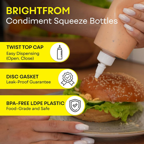 16 OZ 2 PACK BRIGHTFROM Condiment Squeeze Bottles, Empty Squirt Bottle with Twist Top Cap, Leak Proof - Great