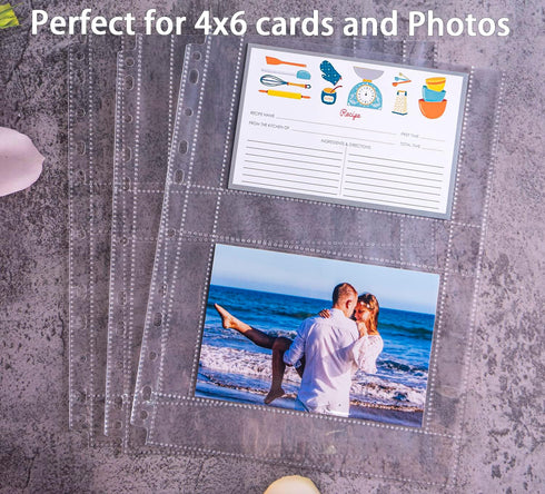30 Pack 120 Pockets 4x6 Recipe Card Sleeves, 3 Ring Binder Protector Pages, Double Sided Refill Sheets