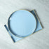 13" Spsyrine Round Blue Decorative Tray, Plastic Serving Table Tray with Handles for Breakfast, Ottoman, Coffee Table