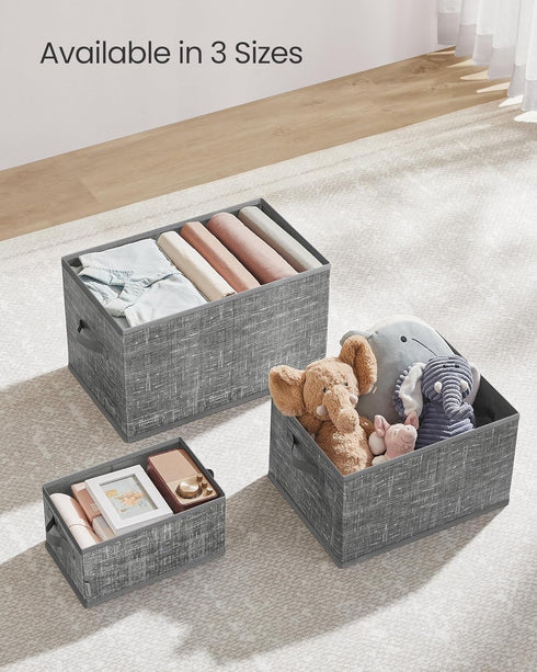 SONGMICS Storage Baskets, Set of 3 Fabric Storage Bins, Foldable Closet Organizer for Bedroom, Living Room, Cattail Gray