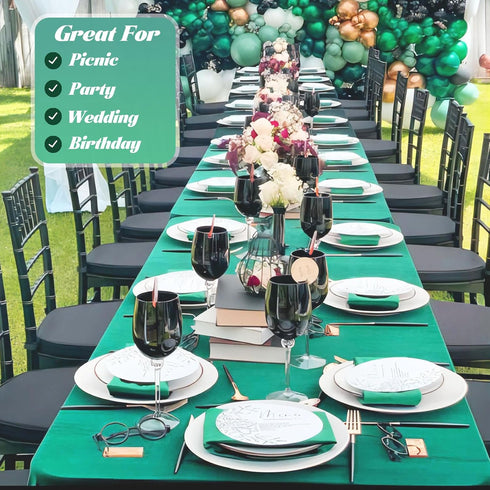 Disposable Plastic Table Cover Roll: 54in x 120ft Green Tablecloths with Easy Slide Cutter for Parties