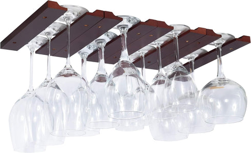 Rustic State Vigo 4 Sectional Adjustable Wood Under Cabinet Wine Glass Holder - 12 Wine Glass Storage - Mahogany