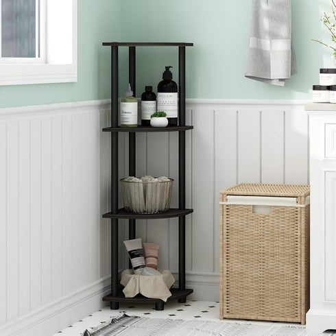 4-Tier Furinno TURN-N-TUBE Corner Shelf, Corner Bookshelf, Display Storage Shelves with Open Shelves, for Organization
