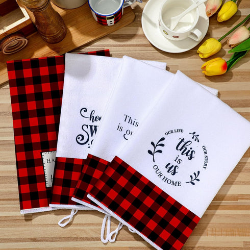Honoson 4 Summer Pcs Buffalo Plaid Kitchen Towels Farmhouse Hand Tea Towels Absorbent Quick Dry Buffalo Check Kitchen