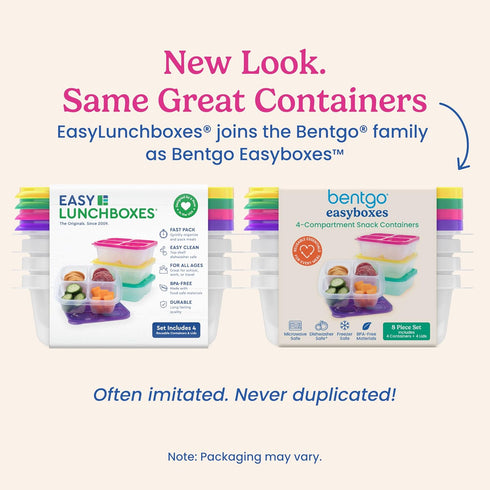 Bentgo Easyboxes 8-Piece Set - 4-Compartment Snack Containers with 4 Trays & 4 Lids, BPA-Free (Brights)