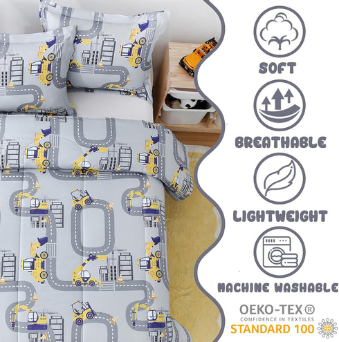 Set, Set Sets Yibeizi Twin Bed Comforter Kids Lightweight All-Season Comforter Cute Truck Pattern Microfiber Breathable