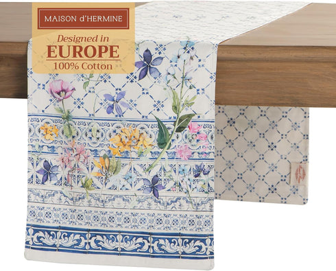 Maison d' Hermine 100% Cotton Table Runner, 108 inches Long, Double Layer Decorative for Home Kitchen Dining (Faience,