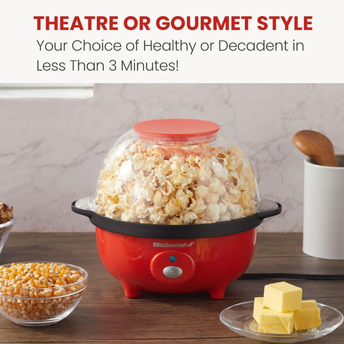 Elite Gourmet EPM330R Automatic Stirring Popcorn Maker, 12-cup Hot Oil Popcorn Machine with Built-in Serving Bowl