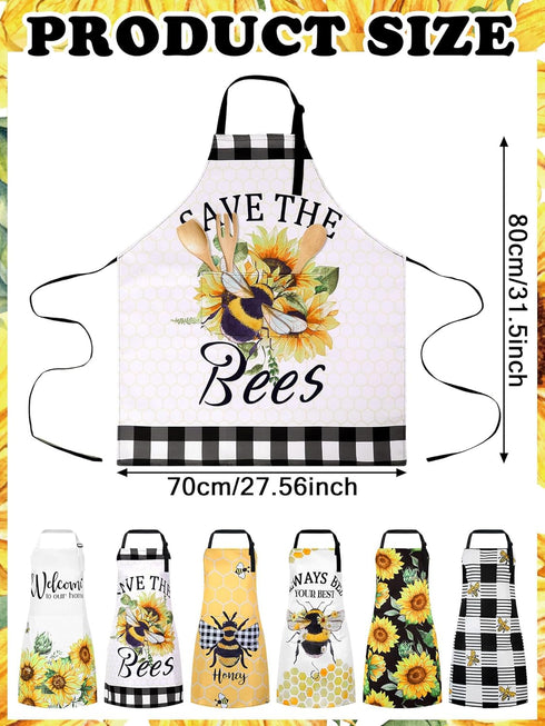 Bencailor 6 Pcs Adjustable Waterproof Kitchen Aprons, Themed Baking Cooking Aprons for Home